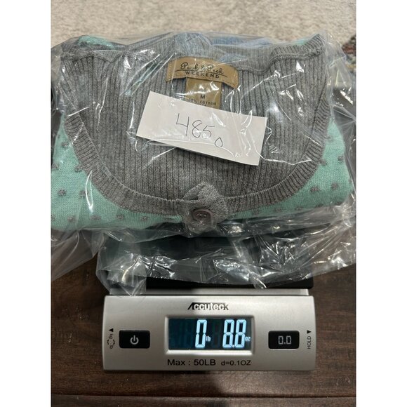 Peck & Peck Weekend Polka Dot Henley Pullover Sweater Mint Gray Sz Medium Knit - Picture 9 of 9